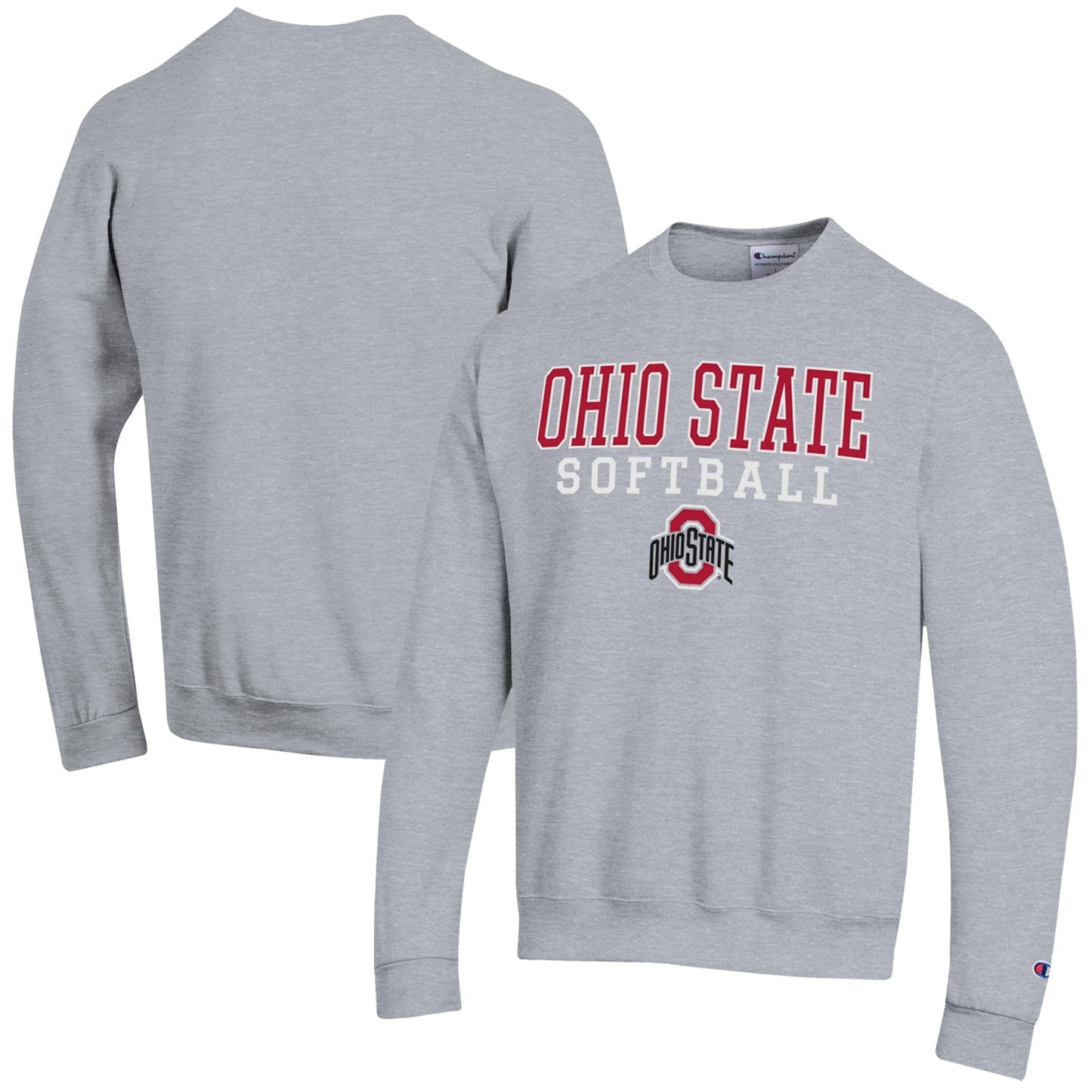 Men's Champion Gray Ohio State Buckeyes Softball Stack Powerblend Pullover Sweatshirt