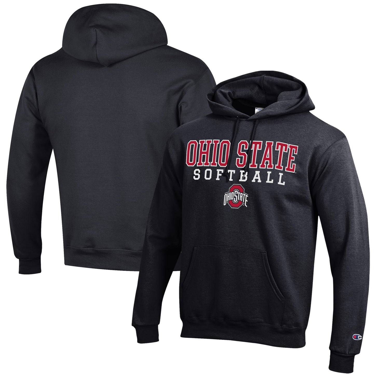 Men's Champion Black Ohio State Buckeyes Softball Stack Powerblend Pullover Hoodie