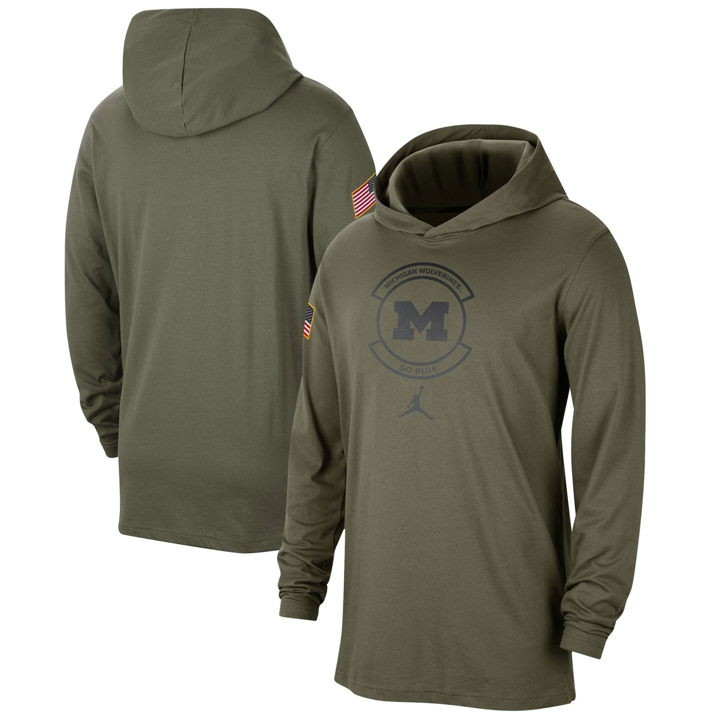 Men's Jordan Brand Olive Michigan Wolverines Military Pack Long Sleeve Hoodie T-Shirt