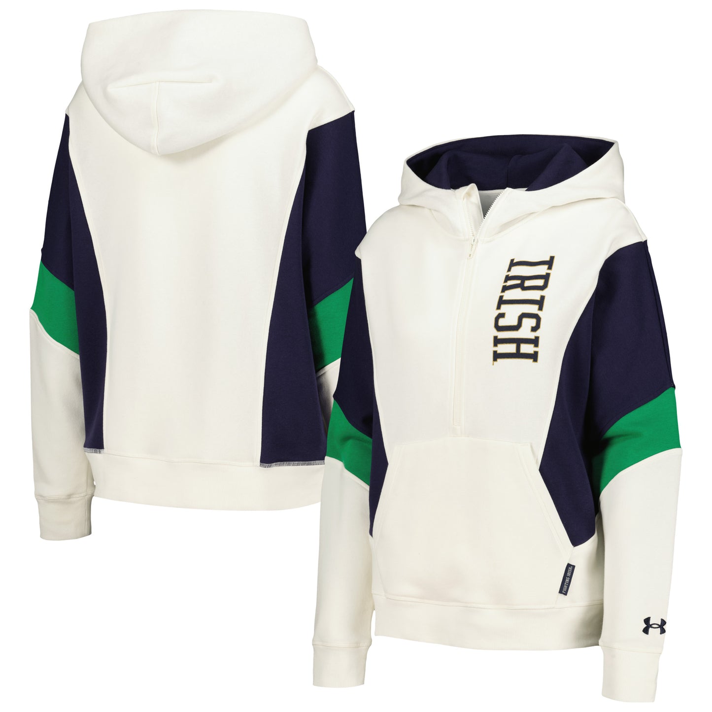 Women's Under Armour White Notre Dame Fighting Irish Iconic Color-Block Half-Zip Hoodie