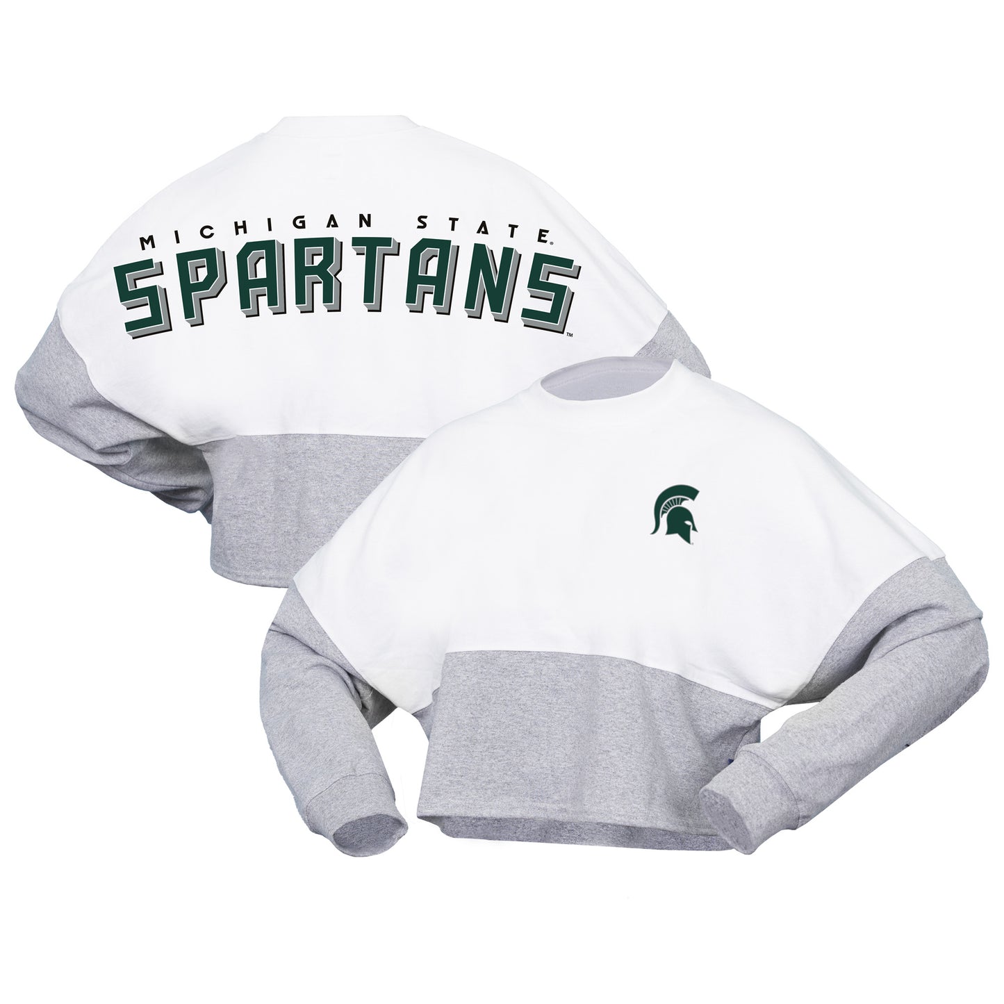 Women's Spirit Jersey White Michigan State Spartans Heather Block Cropped Long Sleeve Jersey T-Shirt
