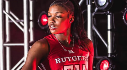 Chyna Cornwell posing in her Rutgers basketball uniform