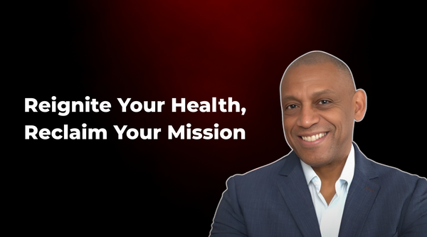 Mike Evans against a red and black gradient background with the phrase “Reignite Your Health, Reclaim Your Mission” in bold white text.