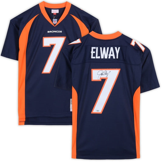 John Elway Denver Broncos Autographed Mitchell &amp; Ness Navy Replica Jersey