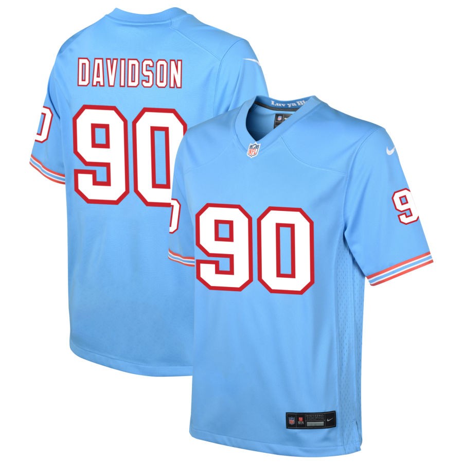 Marlon Davidson Youth Nike Light Blue Tennessee Titans Oilers Throwback Custom Game Jersey