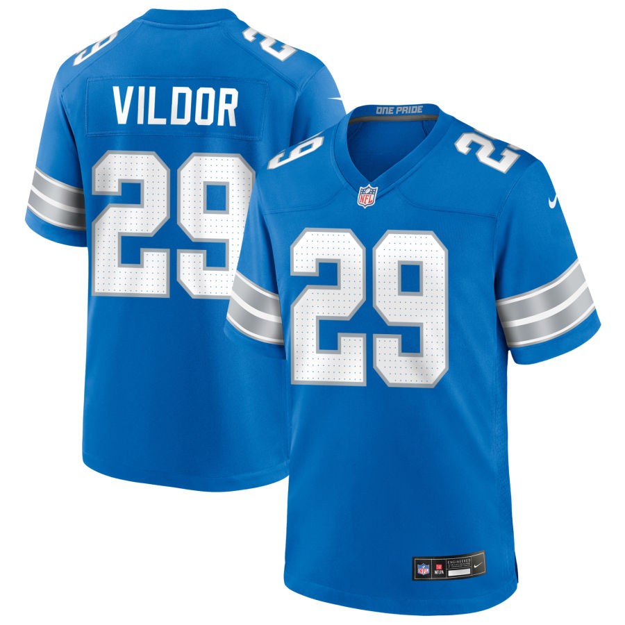 Kindle Vildor Men's Nike  Blue Detroit Lions Custom Game Jersey