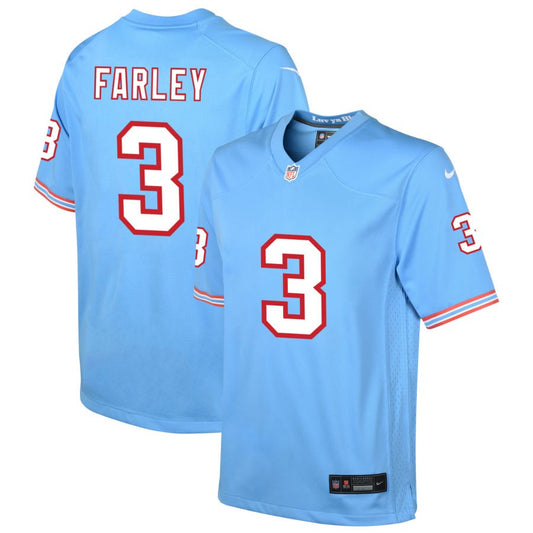 Caleb Farley Youth Nike Light Blue Tennessee Titans Oilers Throwback Custom Game Jersey