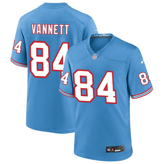 Nick Vannett Men's Nike Light Blue Tennessee Titans Oilers Throwback Custom Game Jersey