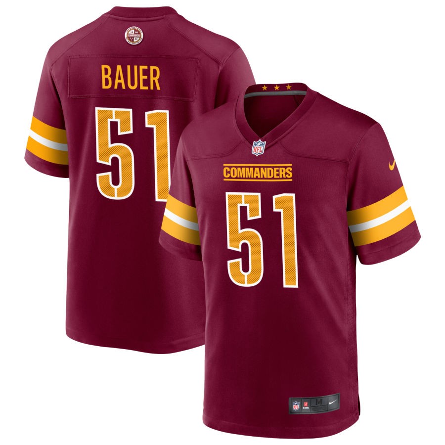 Bo Bauer Men's Nike Burgundy Washington Commanders Game Custom Player Jersey