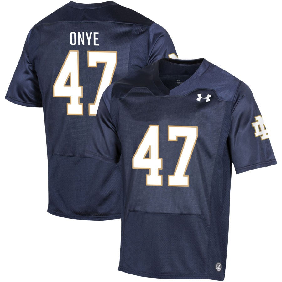 Jason Onye Men's Under Armour Navy Notre Dame Fighting Irish Pick-A-Player NIL Replica Football Jersey