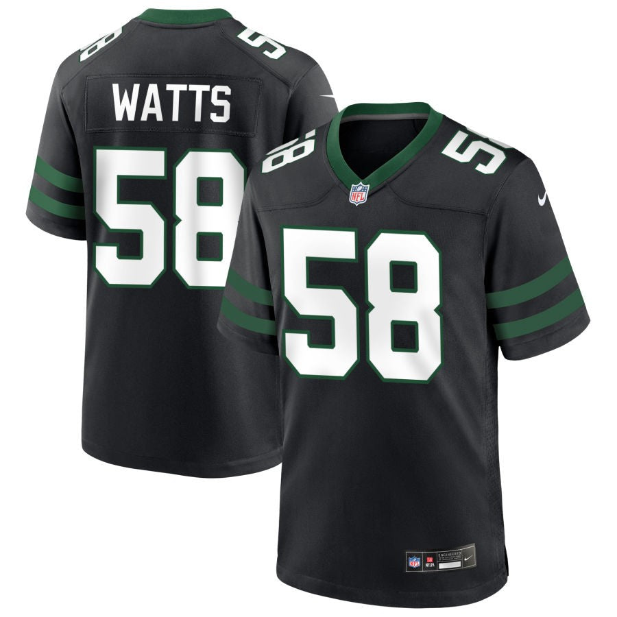 Eric Watts Men's Nike  Legacy Black New York Jets Alternate Custom Game Jersey