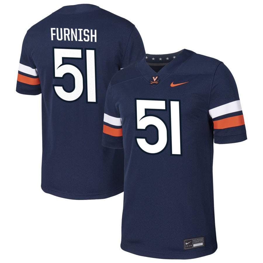 Ty Furnish Men's Nike  Navy Virginia Cavaliers Pick-A-Player NIL Football Game Jersey