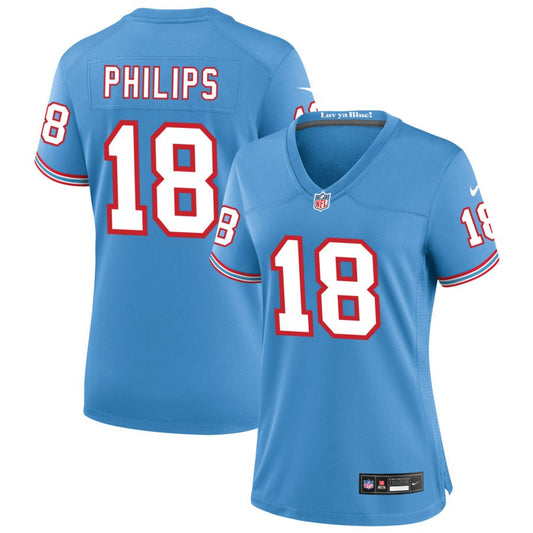 Kyle Philips Women's Nike Light Blue Tennessee Titans Oilers Throwback Custom Game Jersey