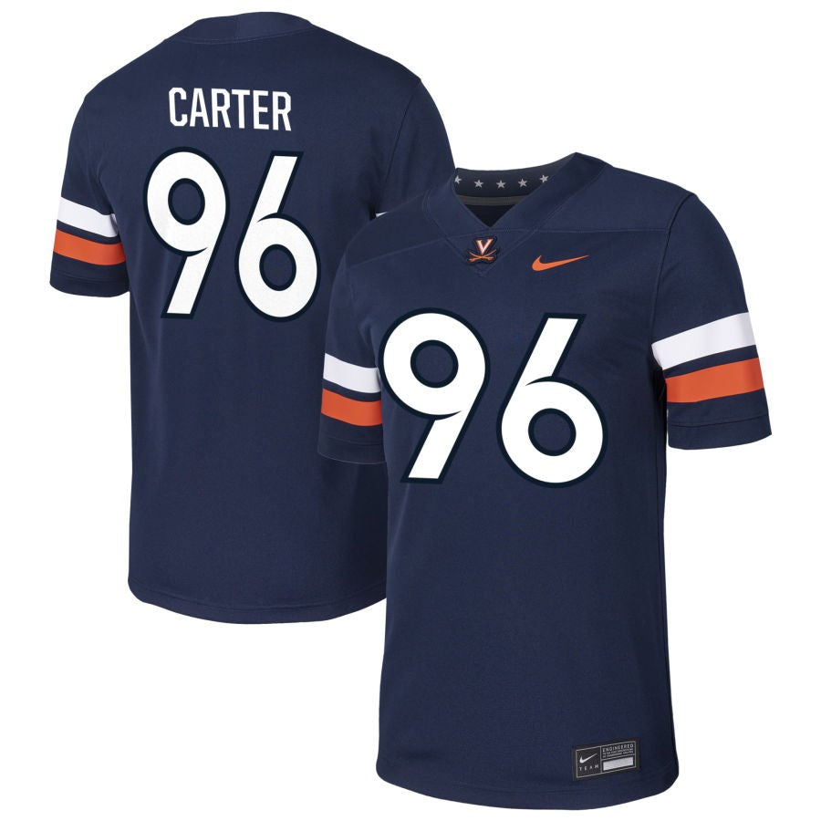 Bryce Carter Men's Nike  Navy Virginia Cavaliers Pick-A-Player NIL Football Game Jersey