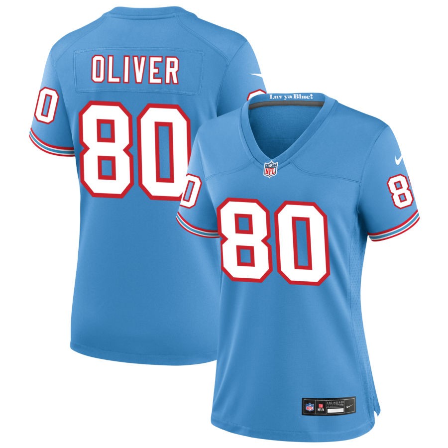 Bryce Oliver Women's Nike Light Blue Tennessee Titans Oilers Throwback Custom Game Jersey