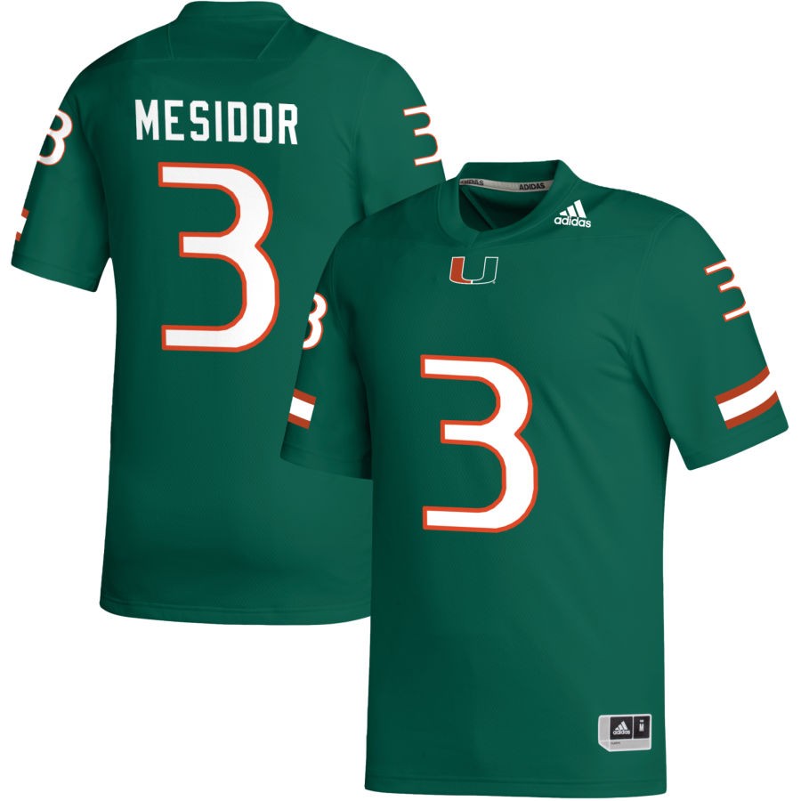 Akheem Mesidor Men's adidas Green Miami Hurricanes Pick-A-Player NIL Replica Football Jersey