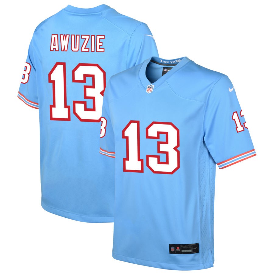 Chidobe Awuzie Youth Nike Light Blue Tennessee Titans Oilers Throwback Custom Game Jersey