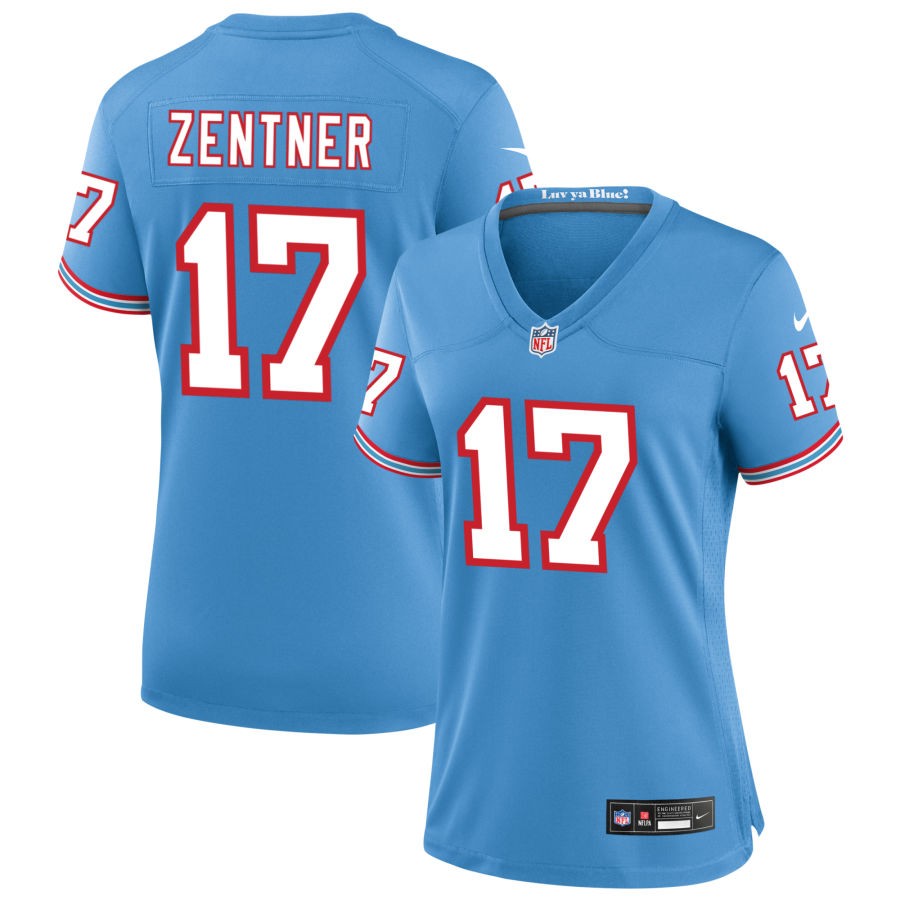 Ty Zentner Women's Nike Light Blue Tennessee Titans Oilers Throwback Custom Game Jersey