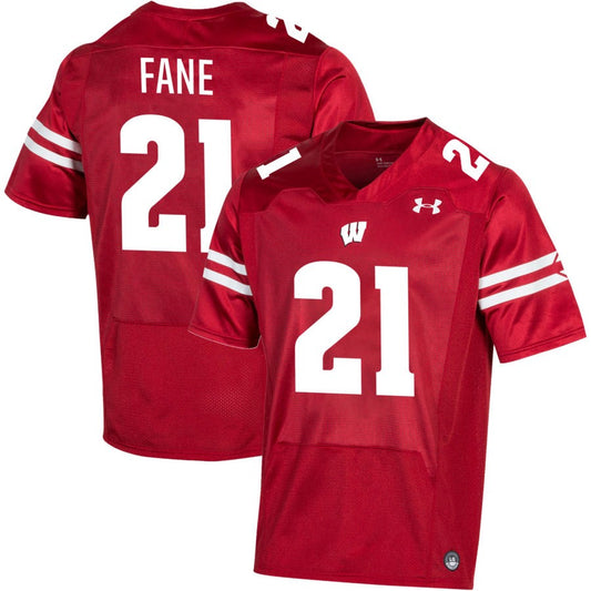 Cam Fane Men's Under Armour Red Wisconsin Badgers Pick-A-Player NIL Replica Football Jersey