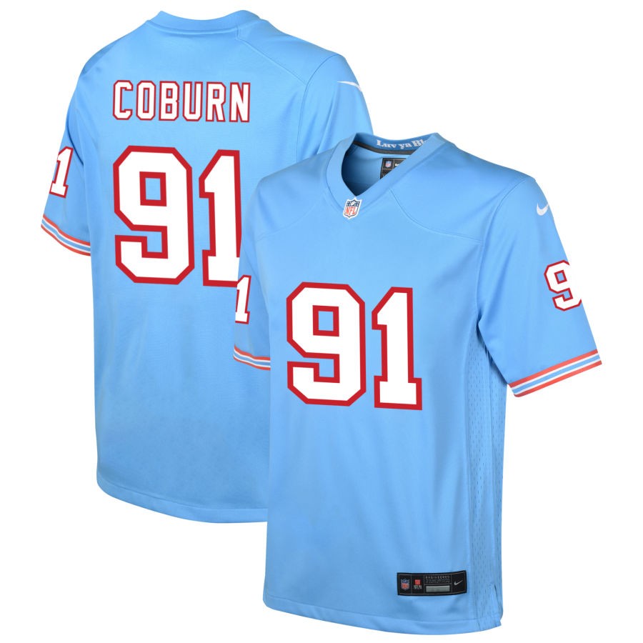 Keondre Coburn Youth Nike Light Blue Tennessee Titans Oilers Throwback Custom Game Jersey