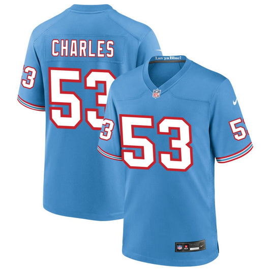 Saahdiq Charles Men's Nike Light Blue Tennessee Titans Oilers Throwback Custom Game Jersey