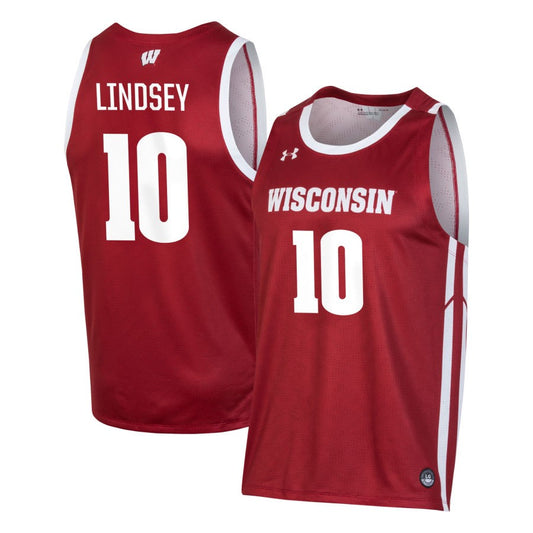 Isaac Lindsey Men's Under Armour Red Wisconsin Badgers Pick-A-Player NIL Men's Basketball Jersey