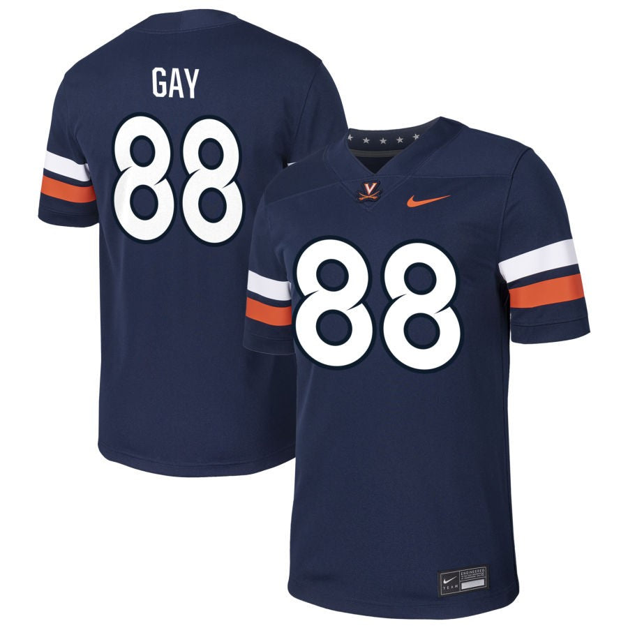 Karson Gay Men's Nike  Navy Virginia Cavaliers Pick-A-Player NIL Football Game Jersey