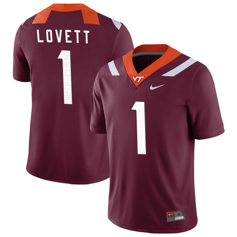 Dante Lovett Men's Nike Maroon Virginia Tech Hokies Pick-A-Player NIL Replica Football Jersey