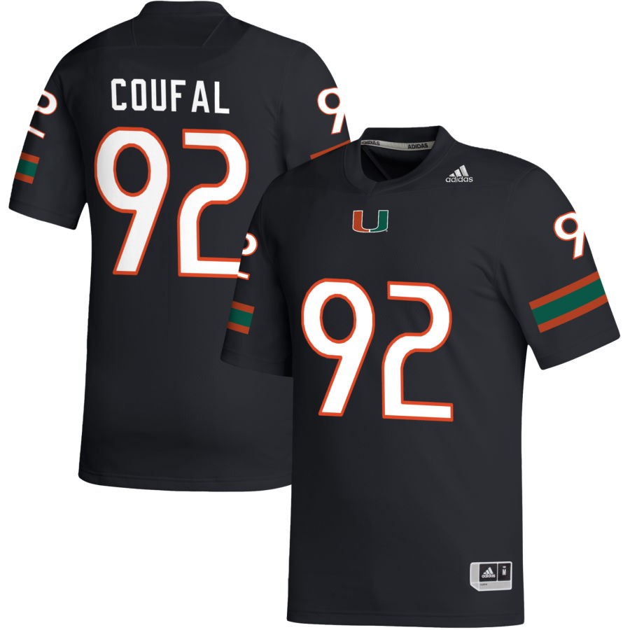 Sam Coufal Men's adidas Black Miami Hurricanes Pick-A-Player NIL Replica Football Jersey