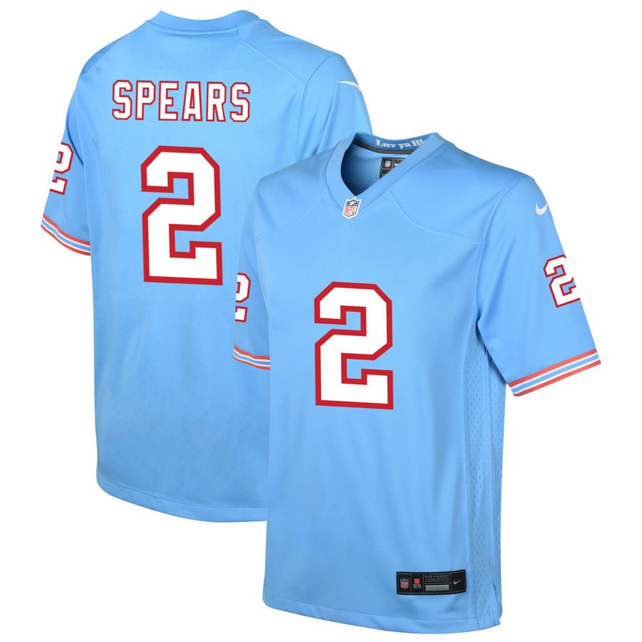 Tyjae Spears Youth Nike Light Blue Tennessee Titans Oilers Throwback Custom Game Jersey