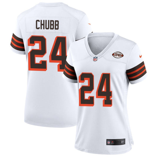 Nick Chubb Women's Nike White Cleveland Browns 1946 Collection Alternate Custom Jersey