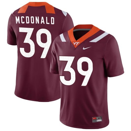 Jorden McDonald Men's Nike Maroon Virginia Tech Hokies Pick-A-Player NIL Replica Football Jersey