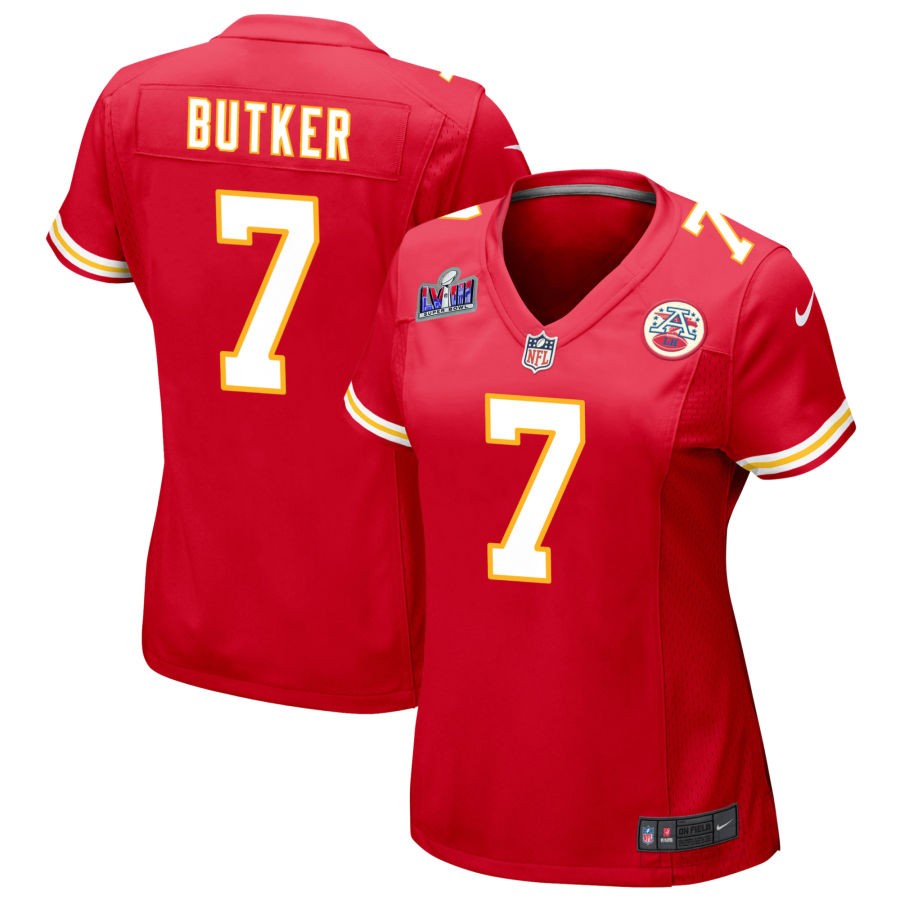 Harrison Butker Women's Nike Red Kansas City Chiefs Super Bowl LVIII Patch Custom Game Jersey