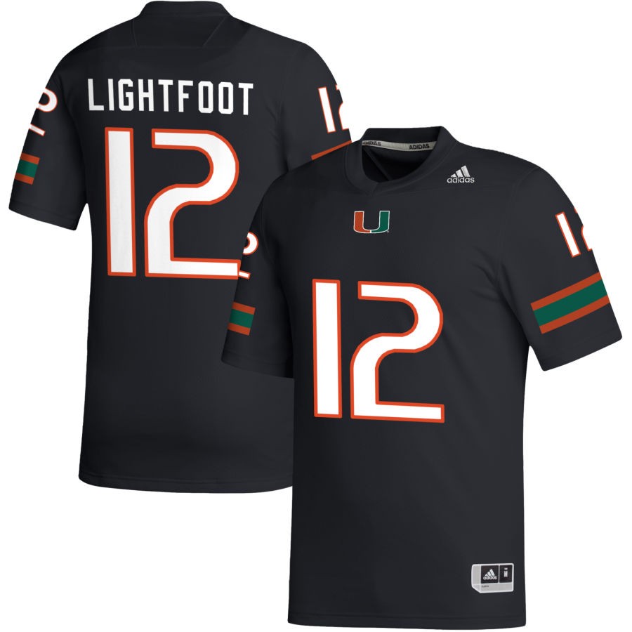 Marquise Lightfoot Men's adidas Black Miami Hurricanes Pick-A-Player NIL Replica Football Jersey