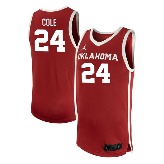 Jacolb Cole Men's Jordan Brand  Crimson Oklahoma Sooners NIL Pick-A-Player Men's Basketball Replica Jersey