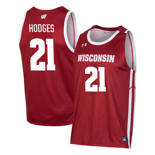 Chris Hodges Men's Under Armour Red Wisconsin Badgers Pick-A-Player NIL Men's Basketball Jersey