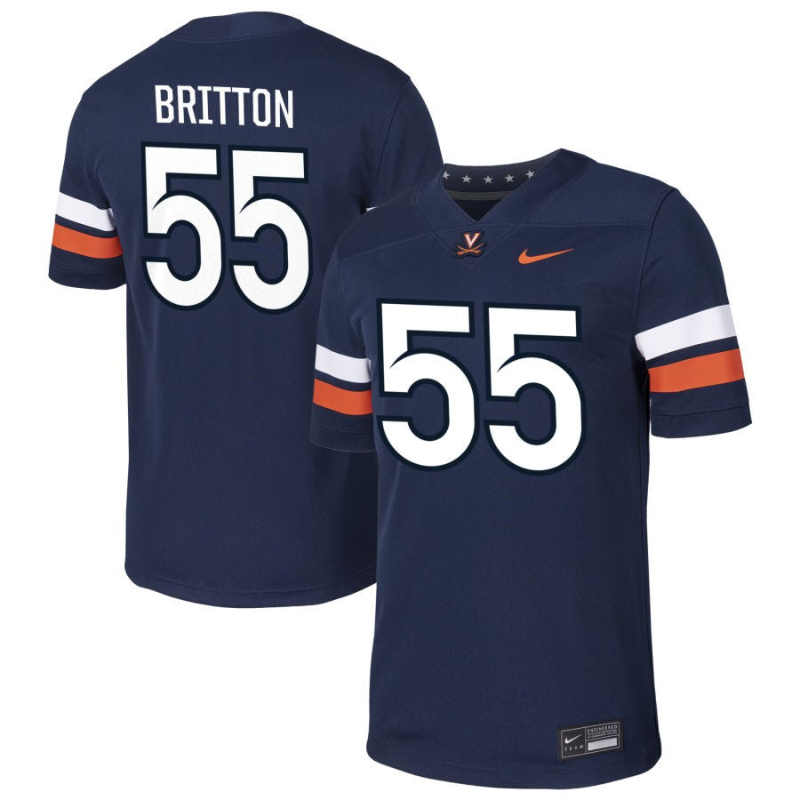 Anthony Britton Men's Nike  Navy Virginia Cavaliers Pick-A-Player NIL Football Game Jersey