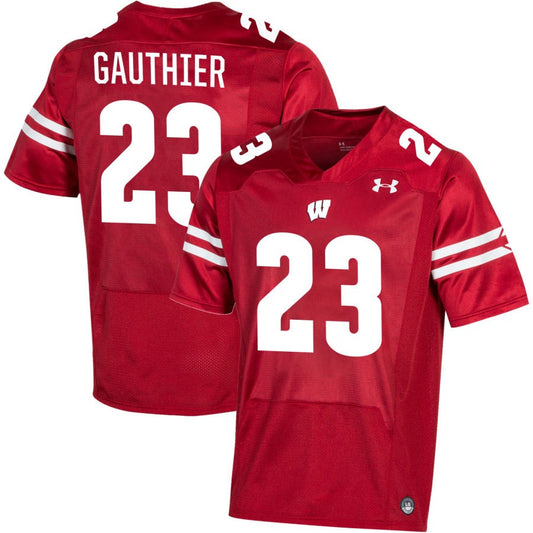 Landon Gauthier Men's Under Armour Red Wisconsin Badgers Pick-A-Player NIL Replica Football Jersey