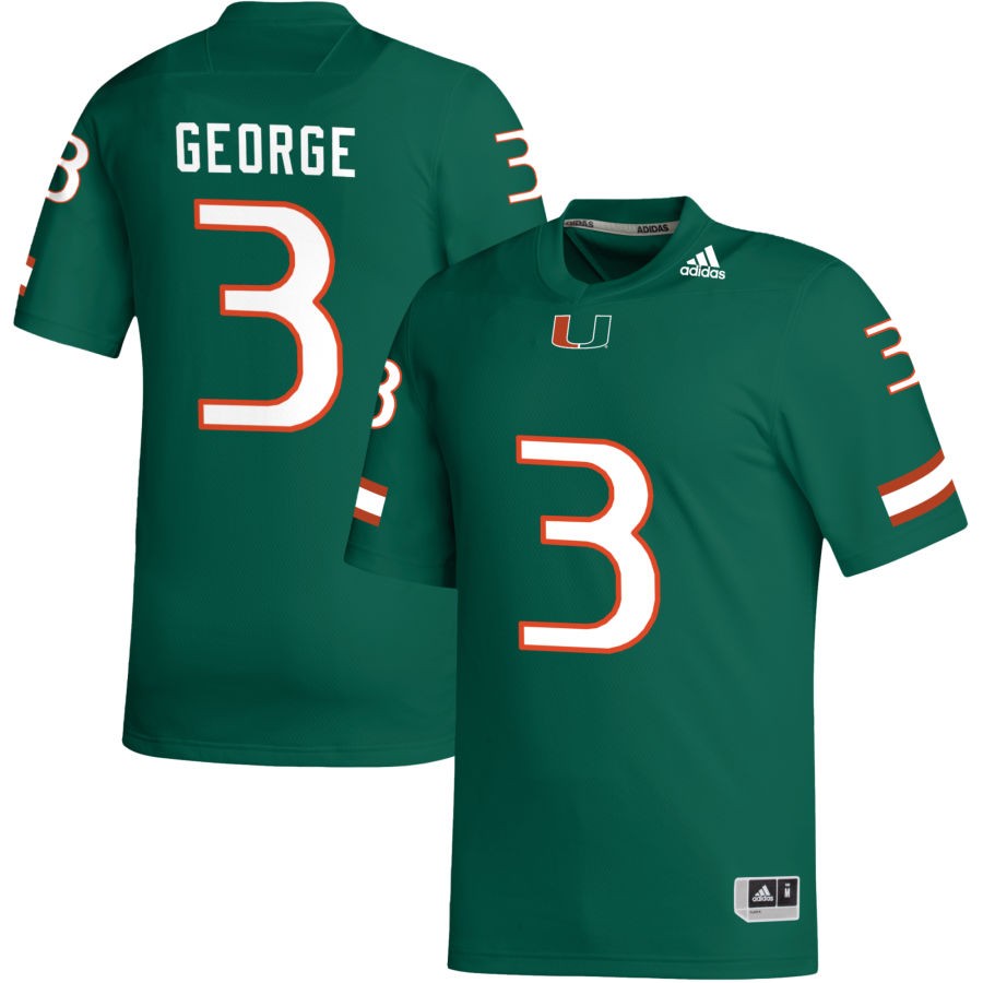 Jacolby George Men's adidas Green Miami Hurricanes Pick-A-Player NIL Replica Football Jersey