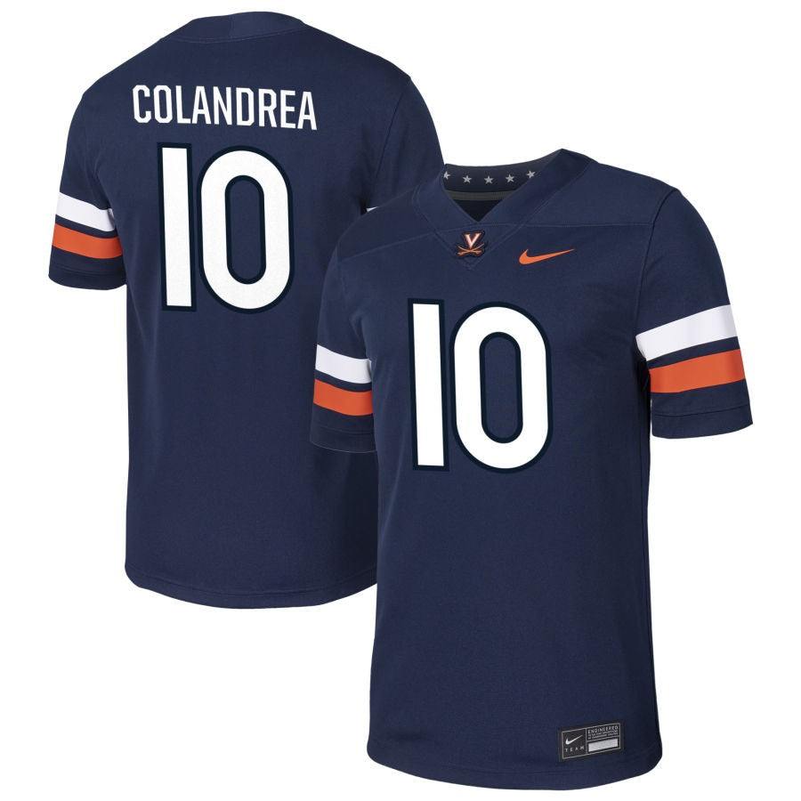 Anthony Colandrea Men's Nike  Navy Virginia Cavaliers Pick-A-Player NIL Football Game Jersey