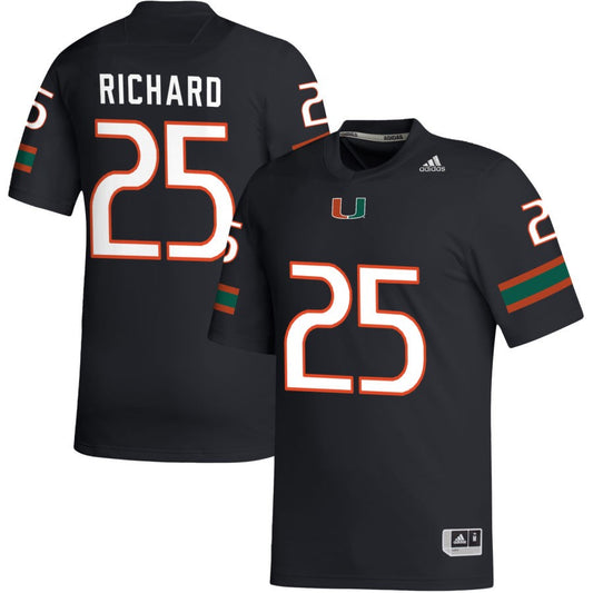 Jadais Richard Men's adidas Black Miami Hurricanes Pick-A-Player NIL Replica Football Jersey