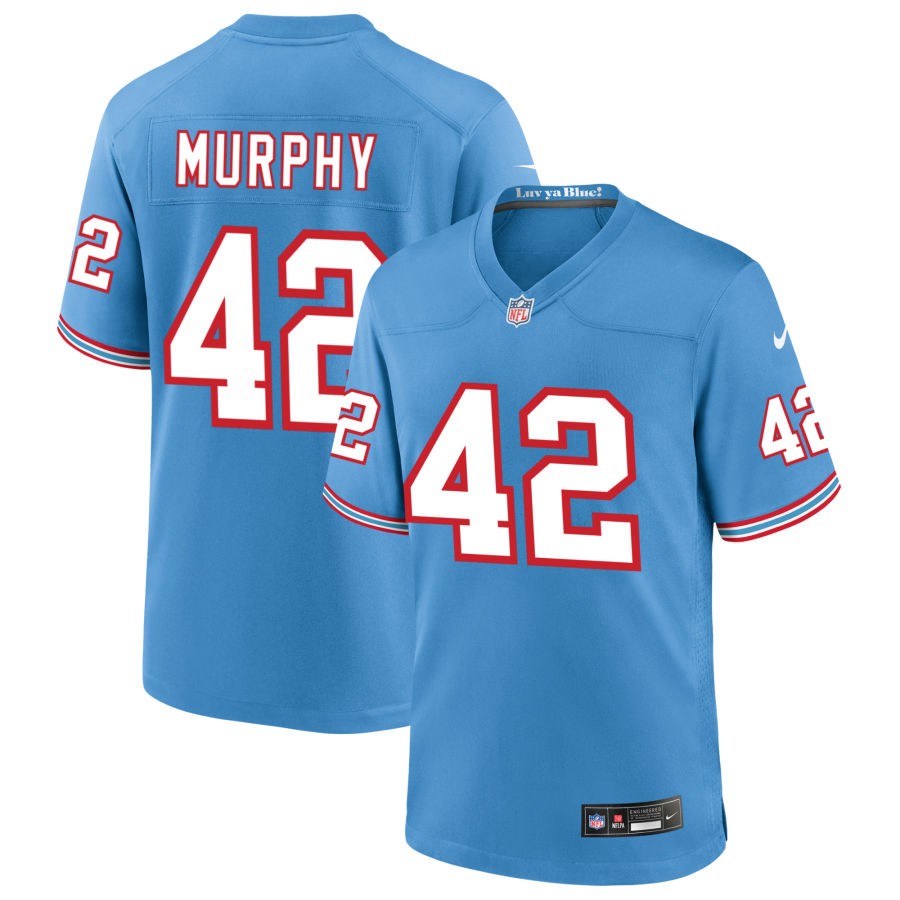 Caleb Murphy Men's Nike Light Blue Tennessee Titans Oilers Throwback Custom Game Jersey