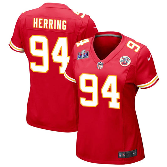 Malik Herring Women's Nike Red Kansas City Chiefs Super Bowl LVIII Patch Custom Game Jersey