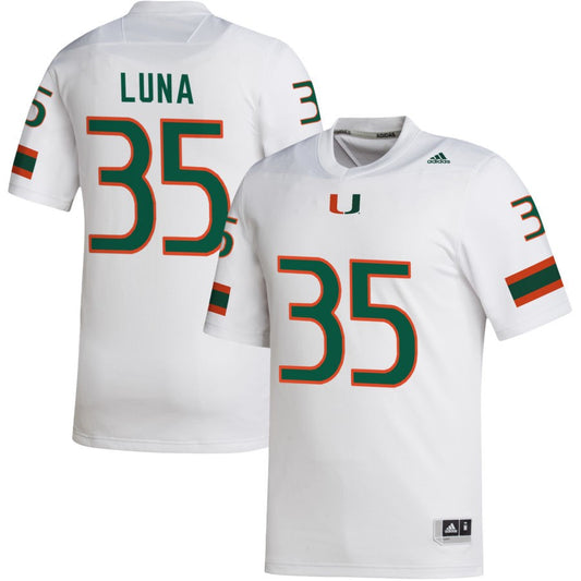 Kolby Luna Men's adidas White Miami Hurricanes Pick-A-Player NIL Replica Football Jersey