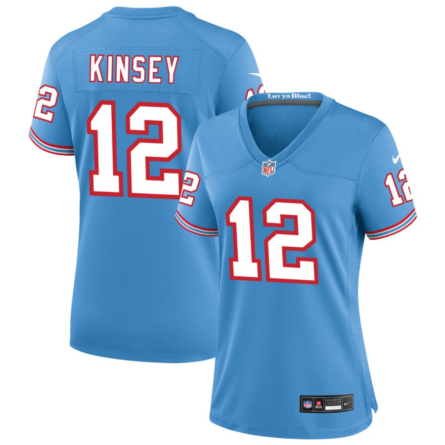 Mason Kinsey Women's Nike Light Blue Tennessee Titans Oilers Throwback Custom Game Jersey