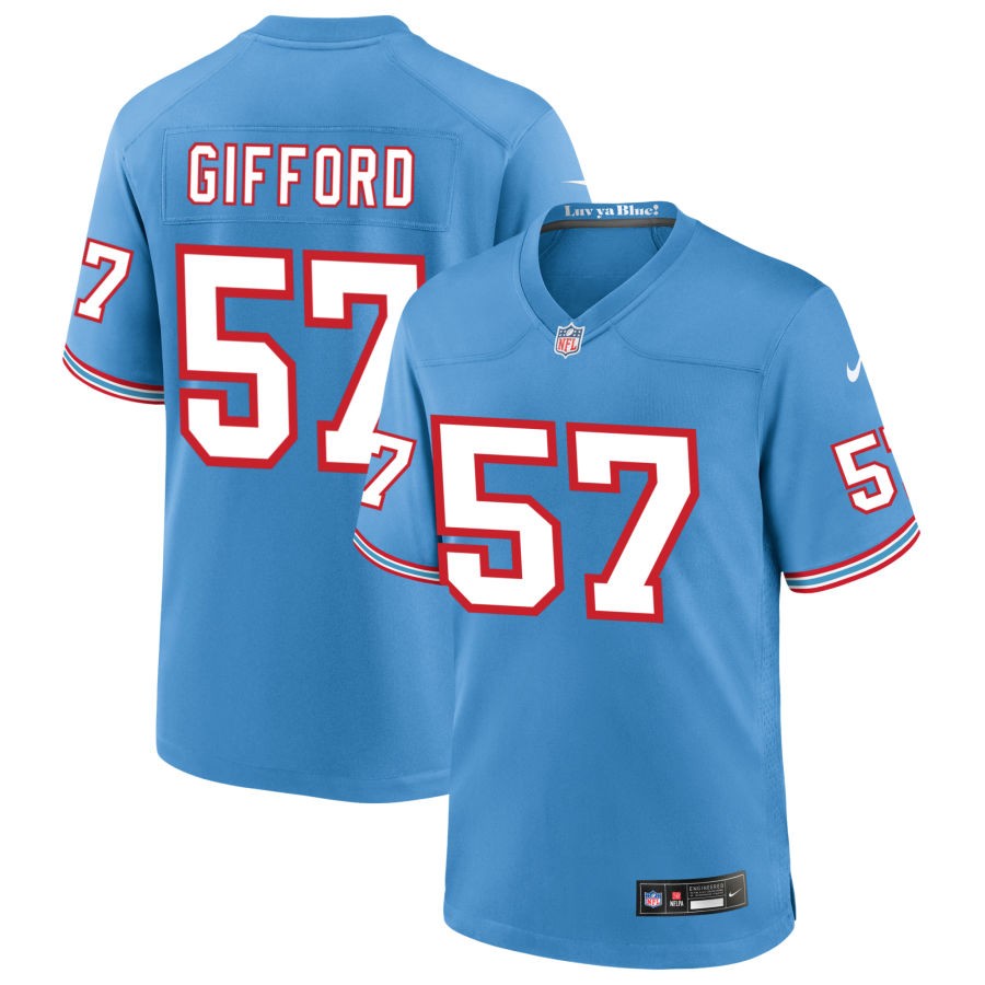 Luke Gifford Men's Nike Light Blue Tennessee Titans Oilers Throwback Custom Game Jersey