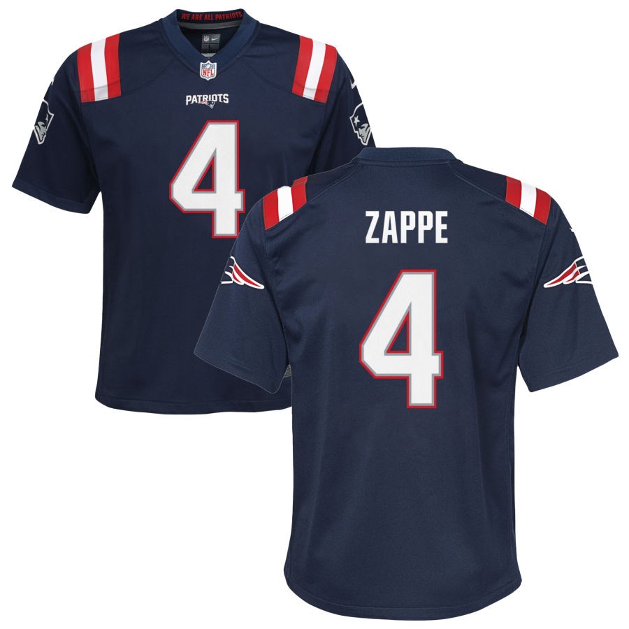 Bailey Zappe Youth Nike Navy New England Patriots Custom Game Jersey