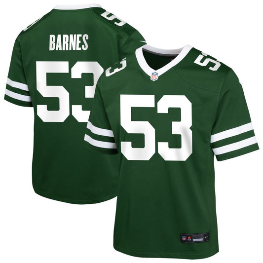 Zaire Barnes Youth Nike  Legacy Green New York Jets Custom Game Jersey