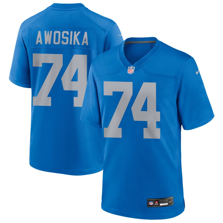 Kayode Awosika Men's Nike Blue Detroit Lions Alternate Custom Game Jersey