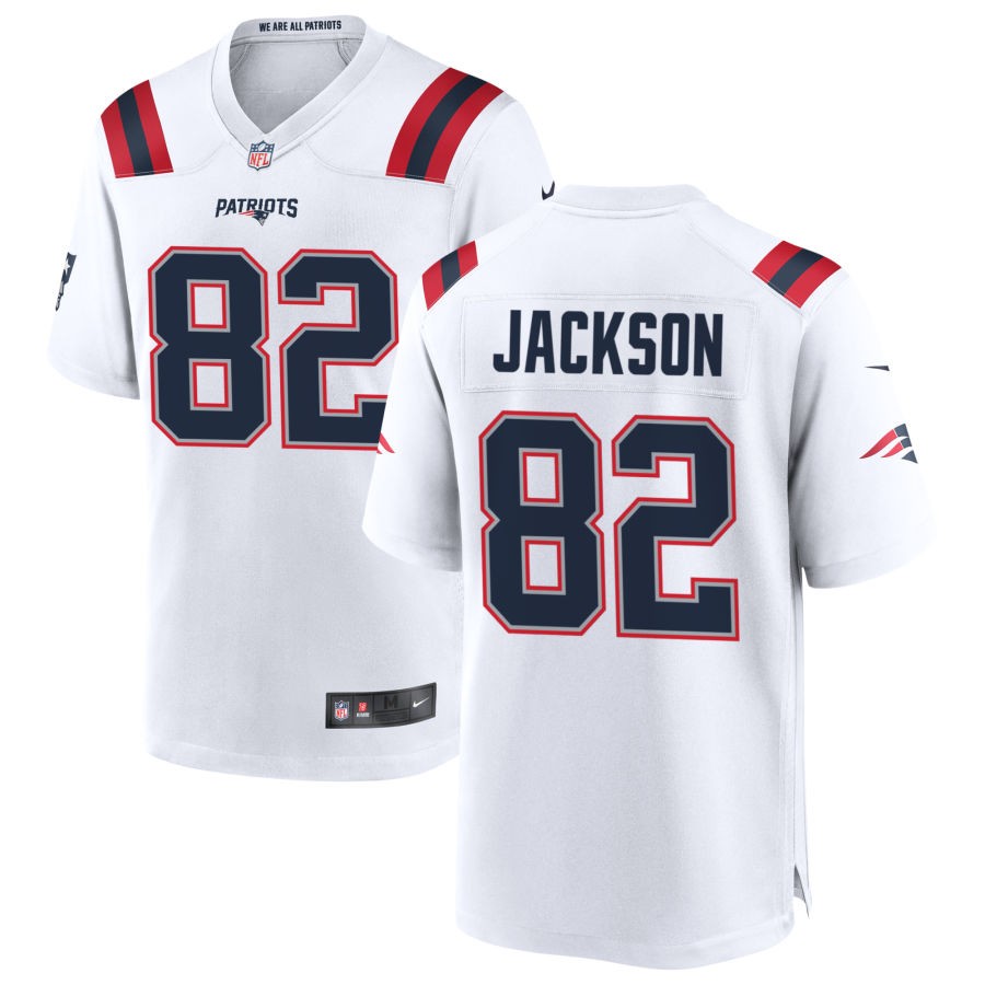 JaQuae Jackson Men's Nike White New England Patriots Custom Game Jersey